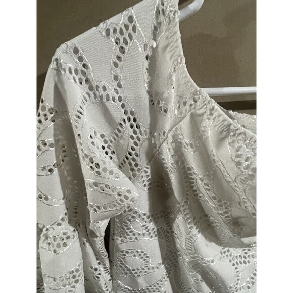 White Birch Blouse Lace Bell Sleeve Sheer Lined Ruffle Boho Womens Size S - Picture 5 of 5